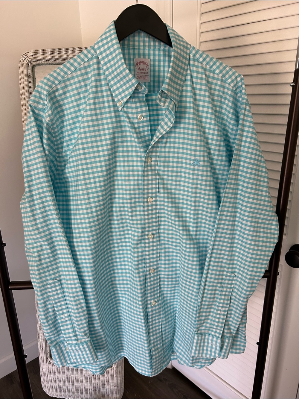Brooks Brothers Men’s Aqua Gingham Button-Down Shirt. So comfortable